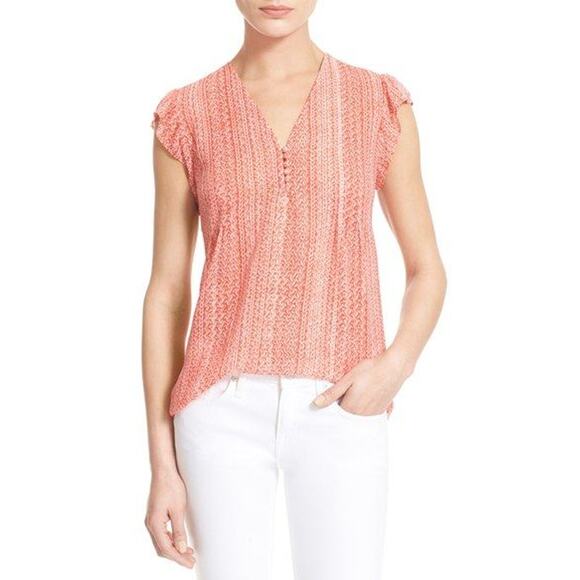 Joie Tops - Joie Macy B Silk Blouse Coral Print Size Small